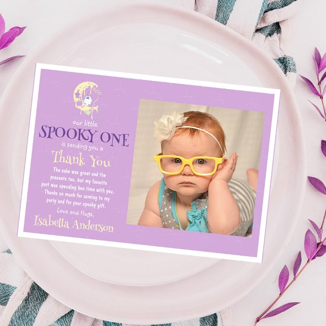 Carte De Remerciements Cute Boo Ghost Moon Girl 1er Anniversaire Hallowee (Créateur téléchargé)