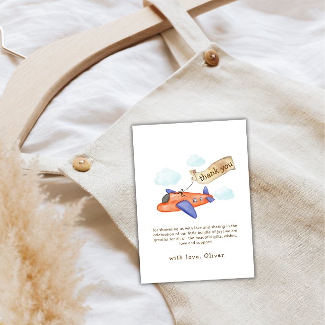 Carte De Remerciements Cute Boy Minimal Aviator Airplane Baby Shower  (Cute Boy Minimal Aviator Airplane Baby Shower Thank You Card)