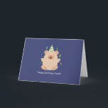 Carte De Remerciements Cute Brown Birthday Bear<br><div class="desc">Cartes d'anniversaire adorables ou notes de remerciement de fête d'anniversaire présentant une illustration douce d'un ours brun sur un fond bleu marine.</div>