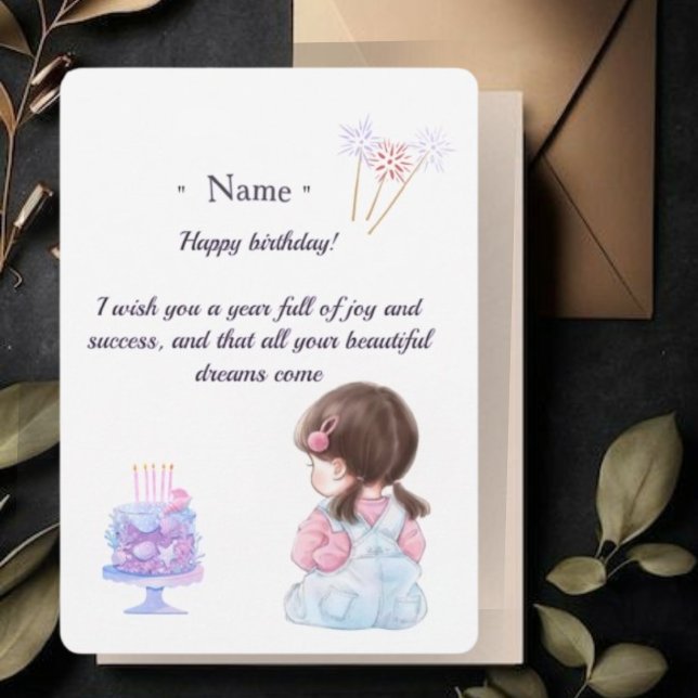 Carte De Remerciements Cute Brunette Girl Personalized Birthday Card for  (Créateur téléchargé)