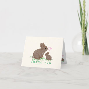 Carte De Remerciements Cute Bunnies with Hearts Baby Shower Thank You