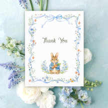 Cute Bunny Boy Floral Blue Bow Baby Shower