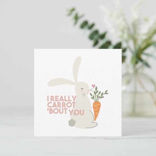Carte De Remerciements Cute Bunny Carrot Pun - Je Carotte Vraiment Vous B (Debout devant)