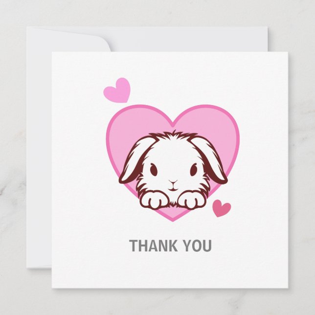 Carte De Remerciements Cute Bunny Coeur rose (Devant)