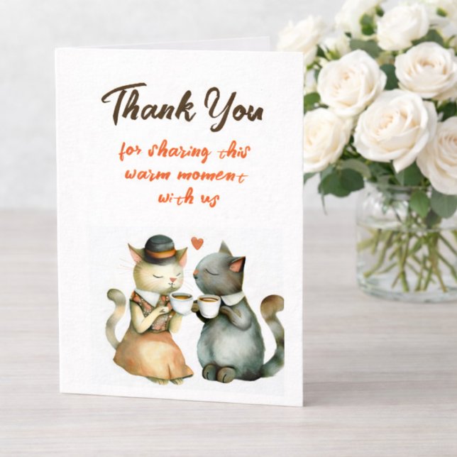 Carte De Remerciements Cute Cat Couple Wedding Thank You (Elegant Wedding Thank You Card with Cute Cats)