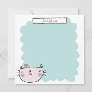 Carte De Remerciements Cute Cat Pastel Turquoise Lilac Personnalisé