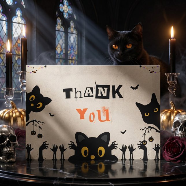 Carte De Remerciements Cute Chat Noir Halloween (Créateur téléchargé)