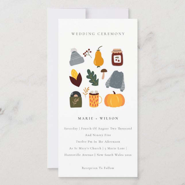 Carte De Remerciements Cute Chaud Cosy Automne Essentiel Mariage Inviter (Devant)