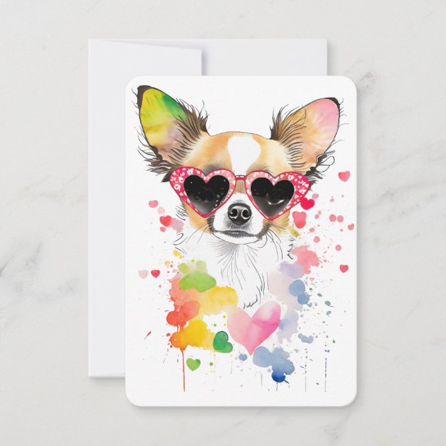 Carte De Remerciements Cute Chihuahua avec Lunettes de soleil Coeur (Devant)