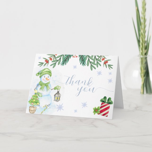 Carte De Remerciements Cute Cold Outside Floral Snowman Baby Shower  (Devant)