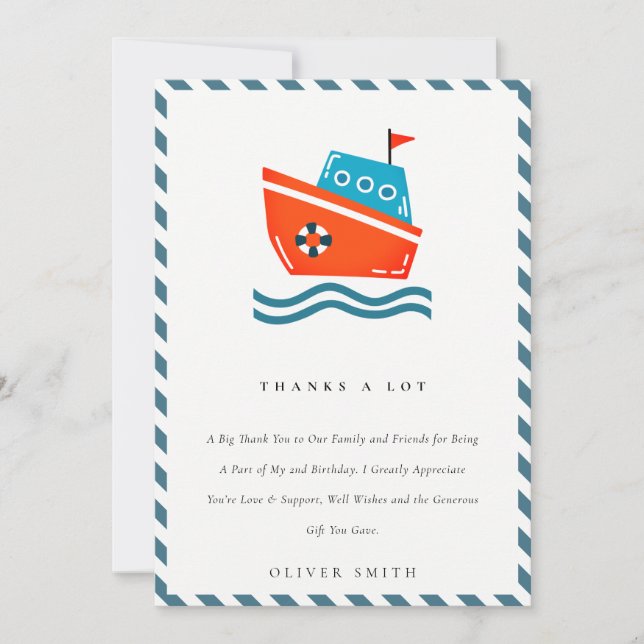 Carte De Remerciements Cute Cute Kids Nautilus Bateau Anniversaire Tout Â (Devant)