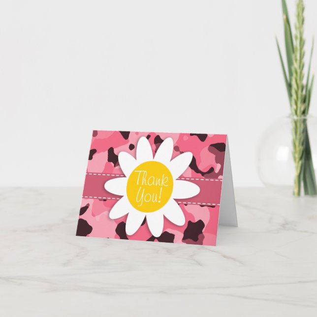Carte De Remerciements Cute Daisy sur Camo rose Brink; Camouflage (Devant)
