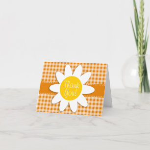 Carte De Remerciements Cute Daisy sur Dark Orange En vichy