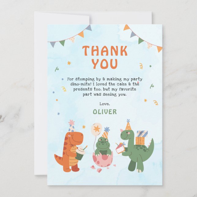 Carte De Remerciements cute dinosaur 4th Birthday Thank You Cards (Devant)