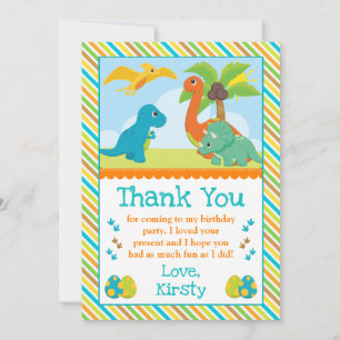Carte De Remerciements Cute Dinosaur Amis Anniversaire de enfant