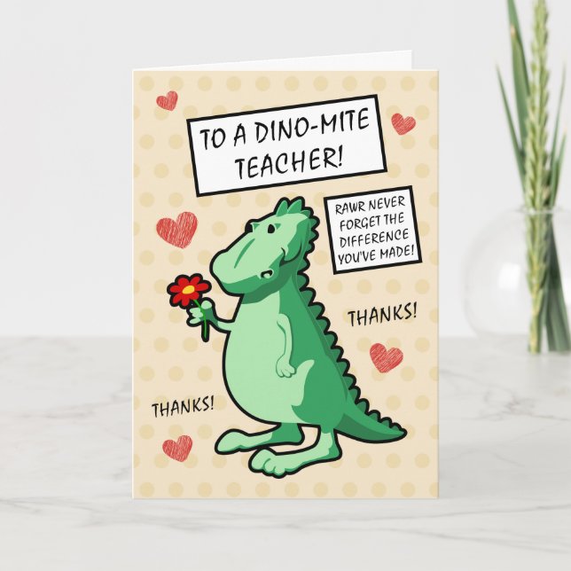 Carte De Remerciements Cute Dinosaur N'Oubliez Jamais La Différence Ensei (Devant)