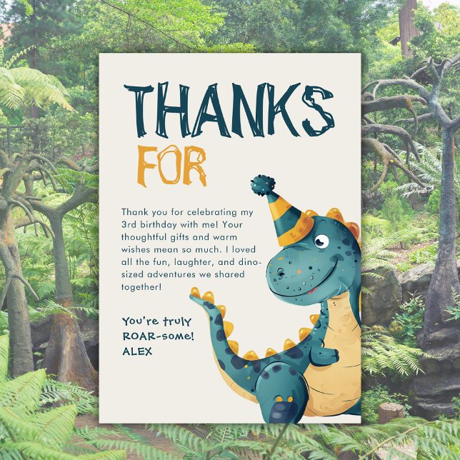 Carte De Remerciements Cute Dinosaur Trois Rex 3e fête d'anniversaire (Créateur téléchargé)