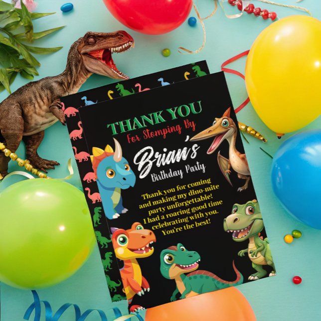 Carte De Remerciements Cute Dinosaures ruer garçon Anniversaire Invitatio (Créateur téléchargé)