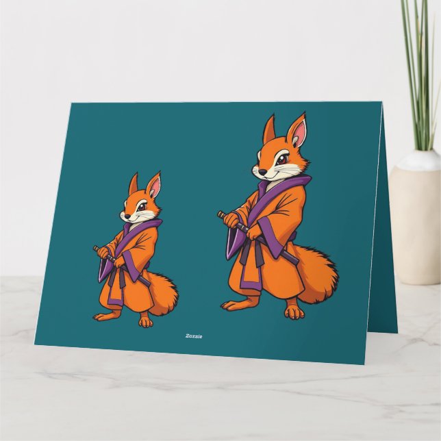 Carte De Remerciements Cute écureuil japonais Samurai (Dos)