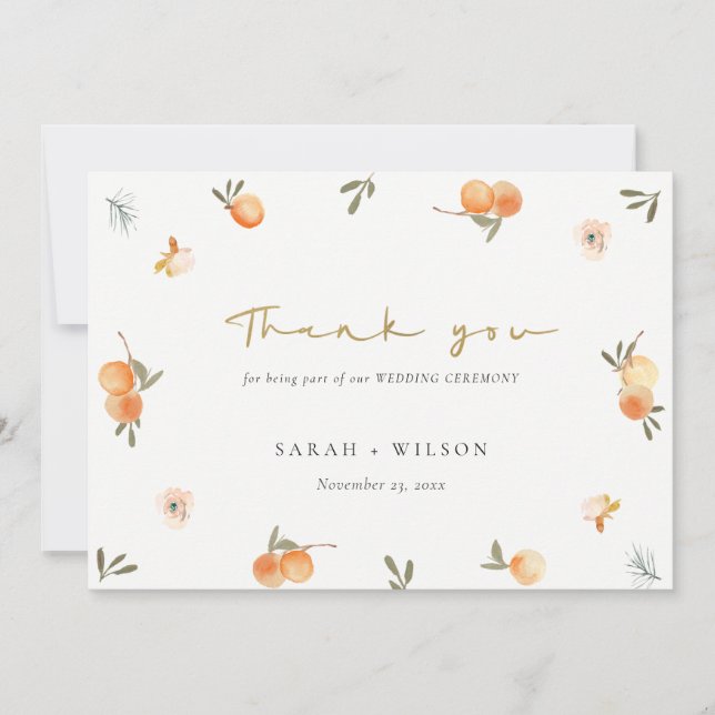 Carte De Remerciements Cute Elegant Soft Orange Vert Floral Mariage Boho (Devant)