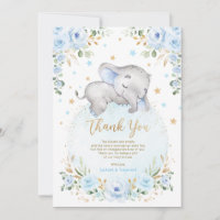 Cute Elephant Blue Gold Moon Stars Baby shower gar