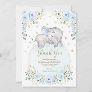Carte De Remerciements Cute Elephant Blue Gold Moon Stars Baby shower gar