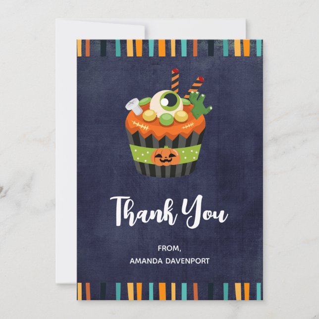 Carte De Remerciements Cute et Déplaisante Halloween Cupcake avec un Big  (Devant)