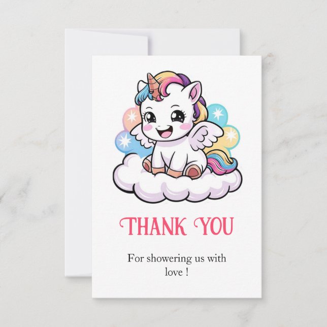 Carte De Remerciements Cute Fairytale Unicorn Baby shower (Devant)