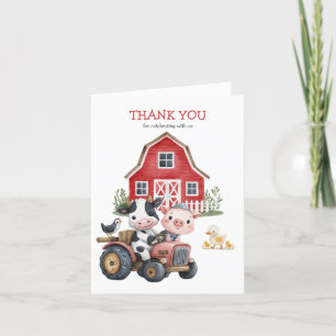 Carte De Remerciements Cute Farm Animaux Barnyard fête d'anniversaire