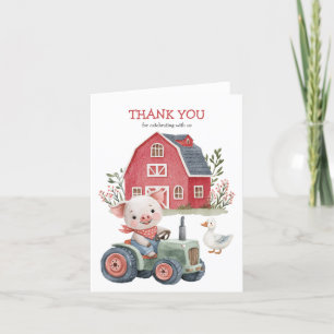 Carte De Remerciements Cute Farm Animaux Cochon Barnyard Fête d'anniversa