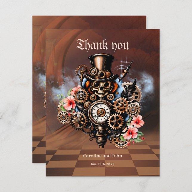 Carte De Remerciements Cute femmes steampunk (Devant / Derrière)