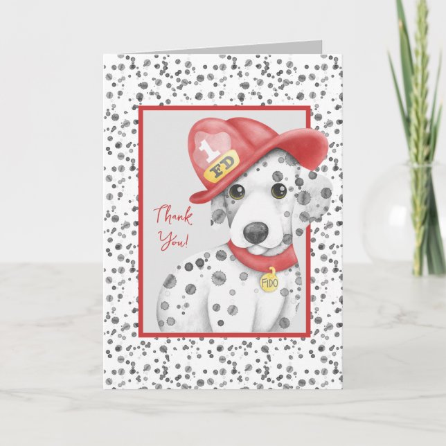 Carte De Remerciements Cute Fire Fighter Baby shower dalmate (Devant)