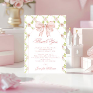 Carte De Remerciements Cute Floral Bow Rose Shabby Chic Baby Girl Douche