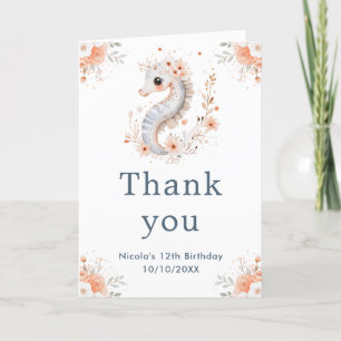 Carte De Remerciements Cute Floral Seahorse fête d'anniversaire