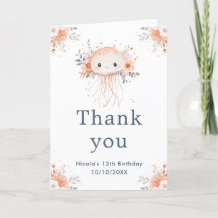 Carte De Remerciements Cute Florale méduse fête d'anniversaire