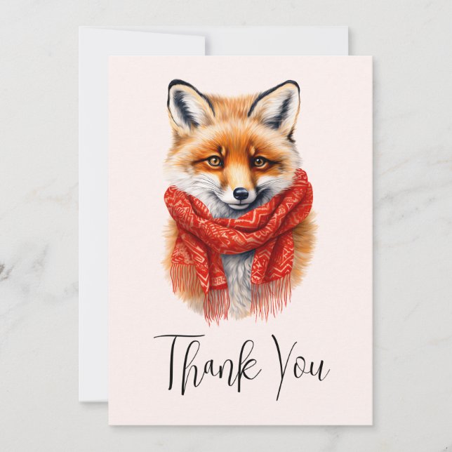 Carte De Remerciements Cute Fox in a Red Scarf Autumn Image (Devant)