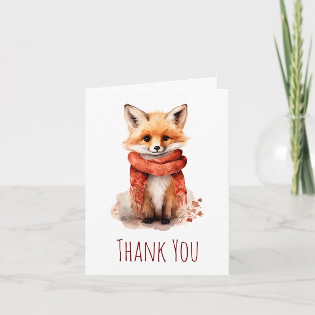 Carte De Remerciements Cute Fox Pup in a Red Scarf (Devant)