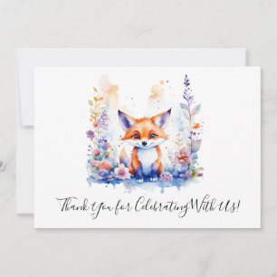 Carte De Remerciements Cute Fox Watercolor Floral Art Baby shower