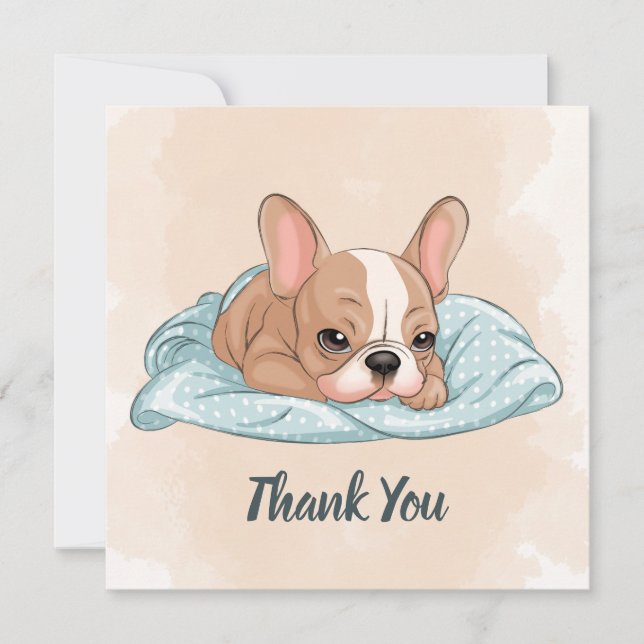 Carte De Remerciements Cute française Bulldog Pup Baby shower bleu couver (Devant)