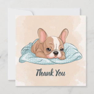 Carte De Remerciements Cute française Bulldog Pup Baby shower bleu couver