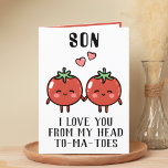 Carte De Remerciements Cute Funny Pun de tomate Son Joyeux anniversaire<br><div class="desc">Vous cherchez une façon unique d'express votre amour et votre humour à votre enfant? Notre drôle de carte de voeux de jeu de tomates est le choix parfait pour votre fils pour son anniversaire! Customisez-le en ajoutant votre propre message personnel.</div>
