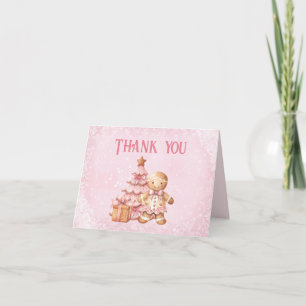 Carte De Remerciements Cute Gingerpain rose Fille Baby shower de Noël