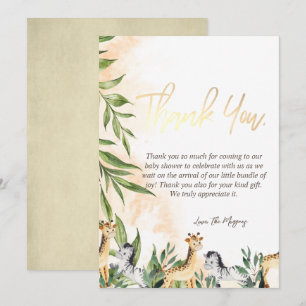 Carte De Remerciements Cute Giraffe, Zèbre Feuille