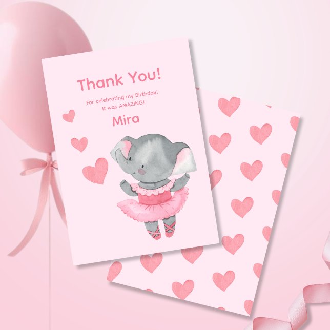 Carte De Remerciements Cute Girly Elephant Ballerina Birthday Party  (Créateur téléchargé)