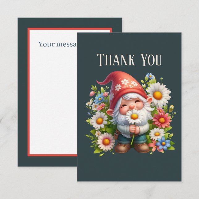 Carte De Remerciements Cute Gnome ajoutez un message  (Devant / Derrière)