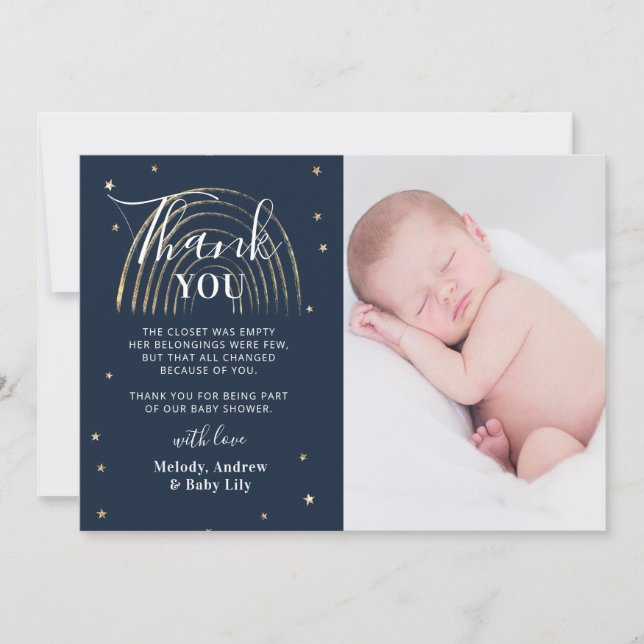 Carte De Remerciements Cute Gold Star & Rainbow Baby shower Photo (Devant)