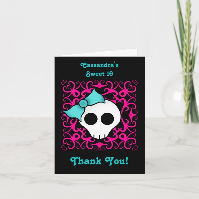 Carte De Remerciements Cute gothic skull (Devant)