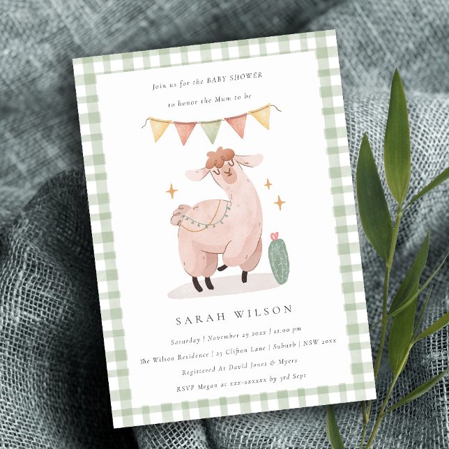 Carte De Remerciements Cute Green Cactus Boho Llama Baby shower Invitatio (Créateur téléchargé)