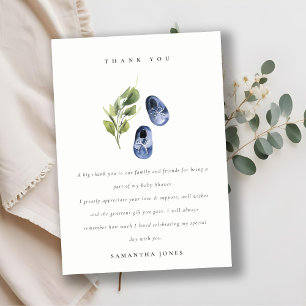 Carte De Remerciements Cute Green Enk Blue Boy Chaussures Baby shower en 