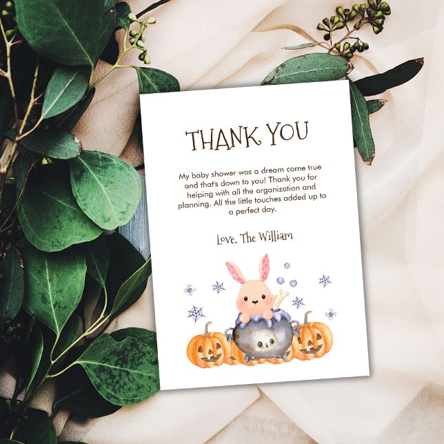 Carte De Remerciements Cute Halloween Cauldron Baby brasse douche (Cute Halloween Cauldron Baby is Brewing Shower Thank You Card)